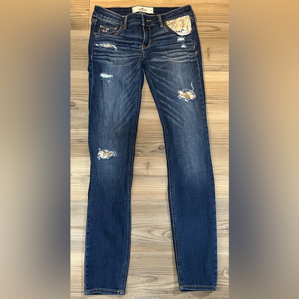 Hollister Dark Blue Distressed Skinny Jeans